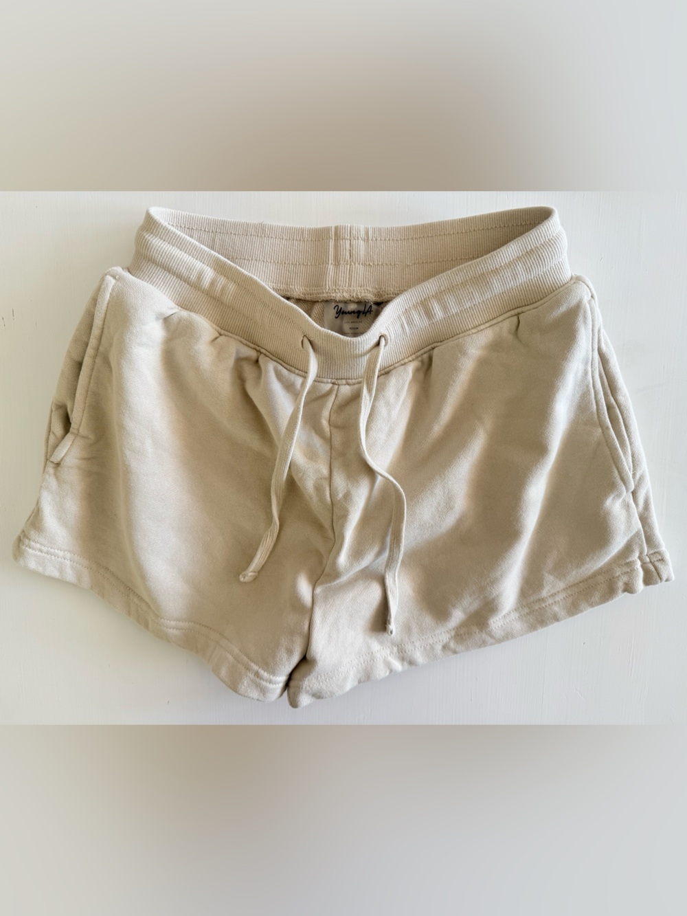 YoungLA cream drawstring waistband lounge shorts Active gym Size Medium